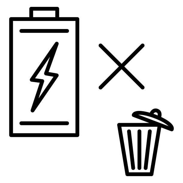 禁止处理电池。电池不可扔进垃圾箱。图标，矢量，轮廓，孤立，48x48像素。图片下载