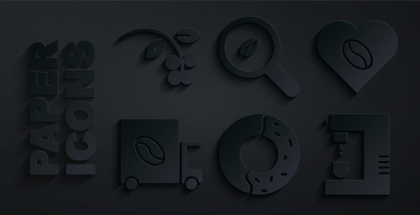 甜釉甜甜圈，咖啡爱好者，街头卡车机器，精选咖啡豆和咖啡豆，分支图标。向量图片下载