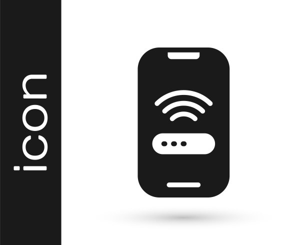 黑色智能手机与免费wi-fi无线连接图标隔离在白色背景。无线技术，无线连接，无线网络。向量图片下载