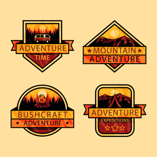 详细的冒险徽章设置矢量插图图片下载