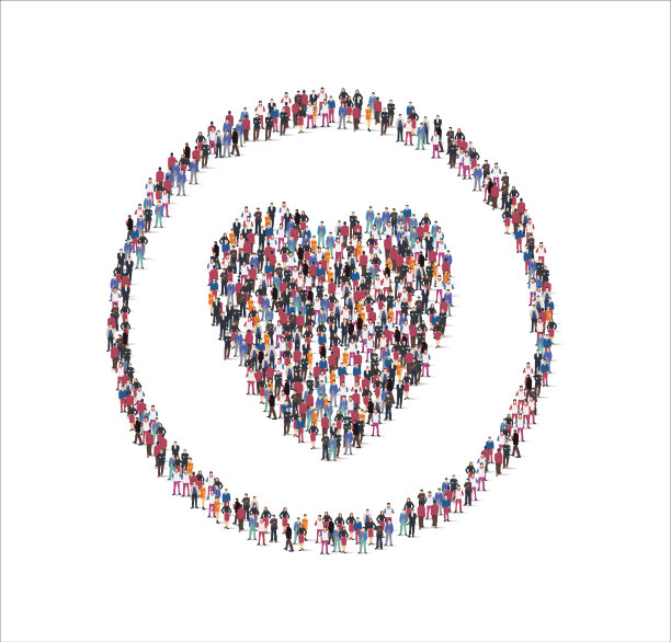 人群中的圆形心形白色背景。矢量图图片下载