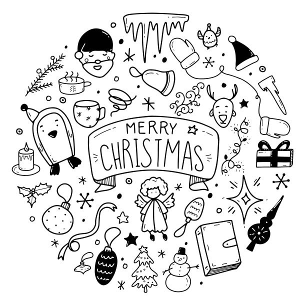 大集合的圣诞节设计元素涂鸦风格图片下载