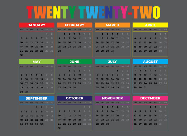 2022年日历周一开始图片下载