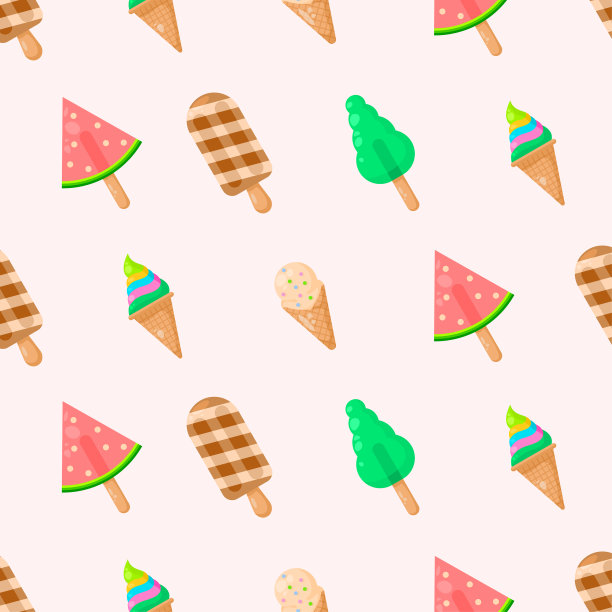 无缝图案抽象元素冰淇淋食品美味可口的矢量设计风格背景插图纹理印花纺织品，服装，礼品包装，墙纸，粉彩图片下载