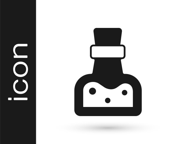 黑色瓶子与药水图标隔离在白色背景。装有魔药的烧瓶。快乐的万圣节派对。向量图片下载