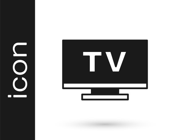 黑色智能电视图标隔离在白色背景。电视信号。向量图片下载