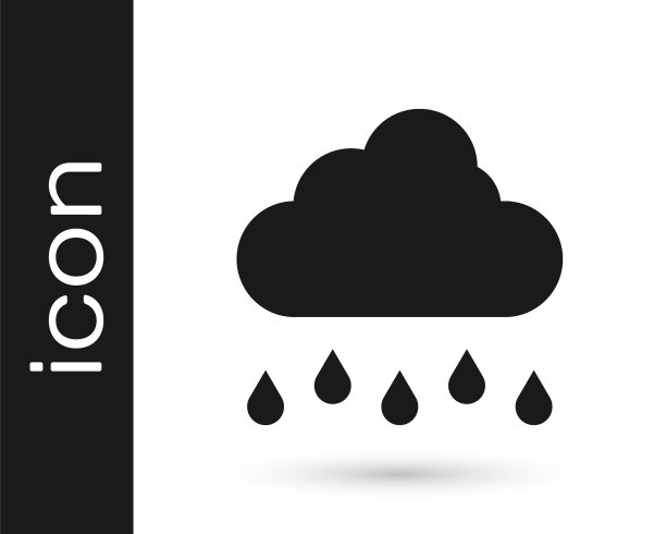 黑色云与雨图标孤立在白色背景。雨云与雨滴一起沉淀。向量图片下载
