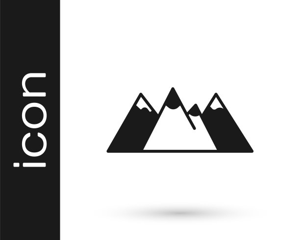 黑色的加拿大风景与山脉和湖泊图标孤立在白色的背景。向量图片下载