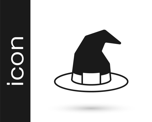 黑色女巫帽子图标孤立在白色背景。快乐的万圣节派对。向量图片下载