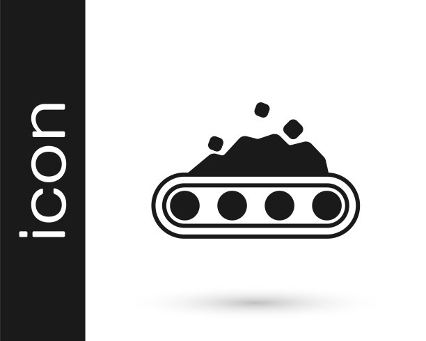 黑色输送带携带煤图标孤立在白色背景。向量图片下载