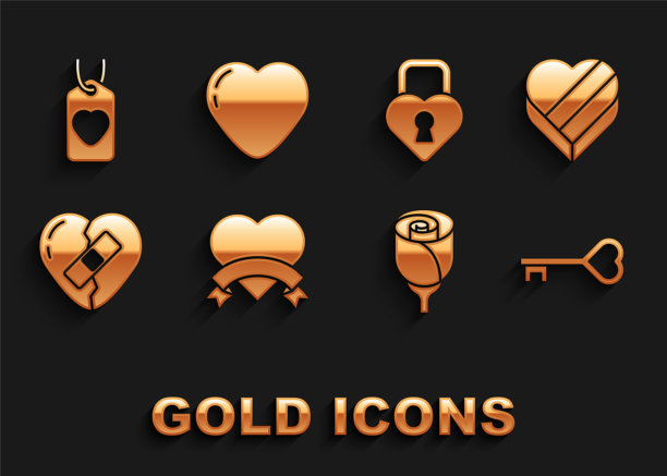 Set Heart, Candy in Heart shaped box, Key, Flower rose, heal broken, Castle the of，标签和图标。向量图片下载