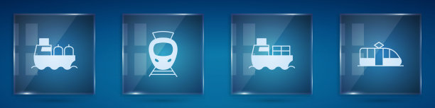 集油船、有轨电车、铁路、货物箱运及。方形玻璃面板。向量图片下载