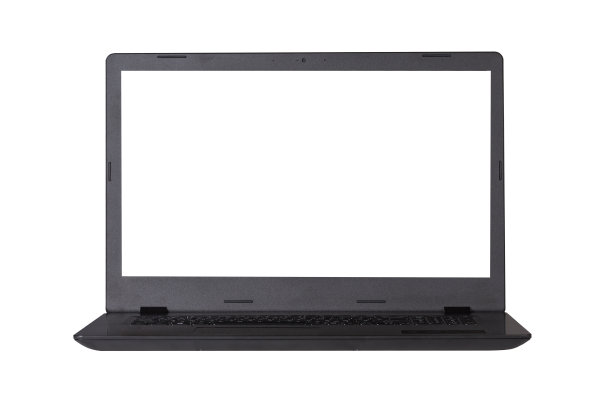 现代黑色笔记本电脑与空白白色屏幕隔离在白色背景图片下载
