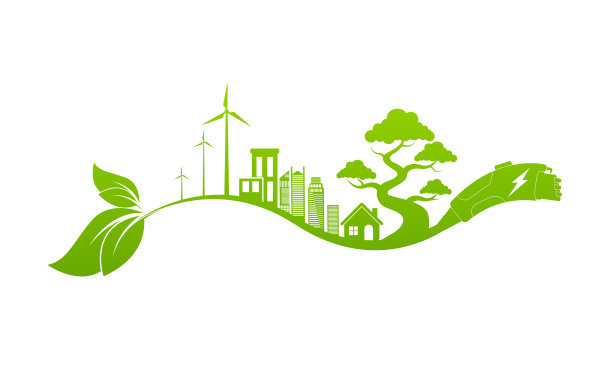 生态理念与环境，旗帜设计元素的可持续能源发展，矢量插图图片下载