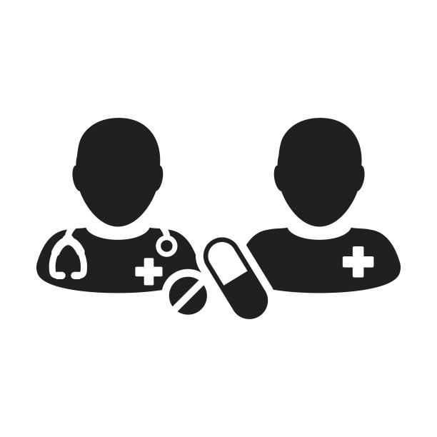医生图标与病人矢量药丸和片剂的医疗和咨询的象形文字图片下载