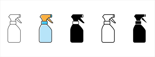 喷雾瓶图标设置。手动泵喷雾器图标设置。清洁喷雾矢量图标。图片下载
