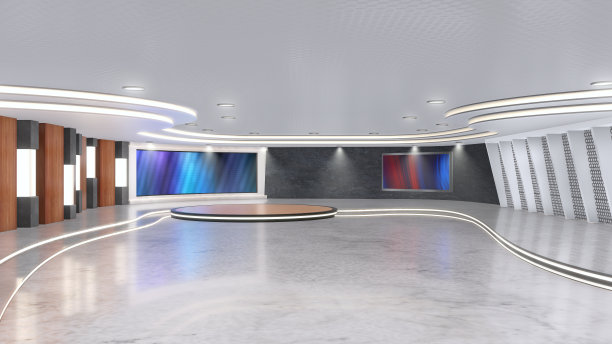 电视演播室，虚拟演播室设置。理想的绿色屏幕合成。图片下载