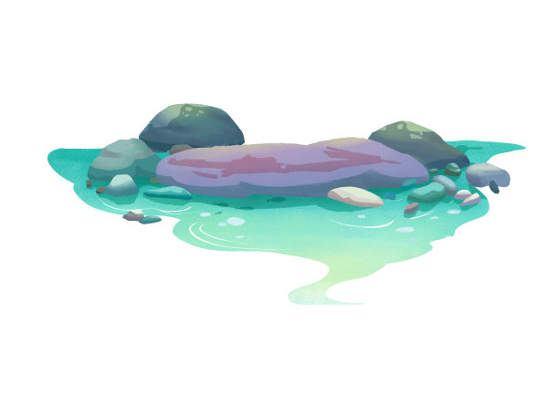小清新卡通户外石头河流插画图片下载