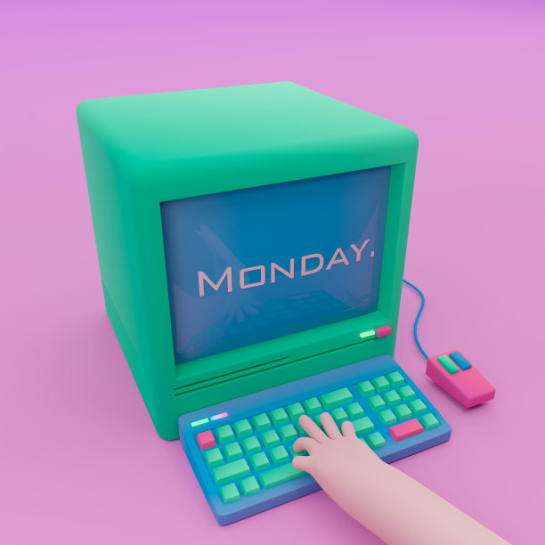 3d渲染，3d插图。有键盘、鼠标和按键的电脑。图片下载