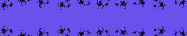 扁平的横幅黑色恐怖蜘蛛的不同大小指向不同的方向紫色背景与复制空间。万圣节装饰以鬼魅为节日背景概念图片下载