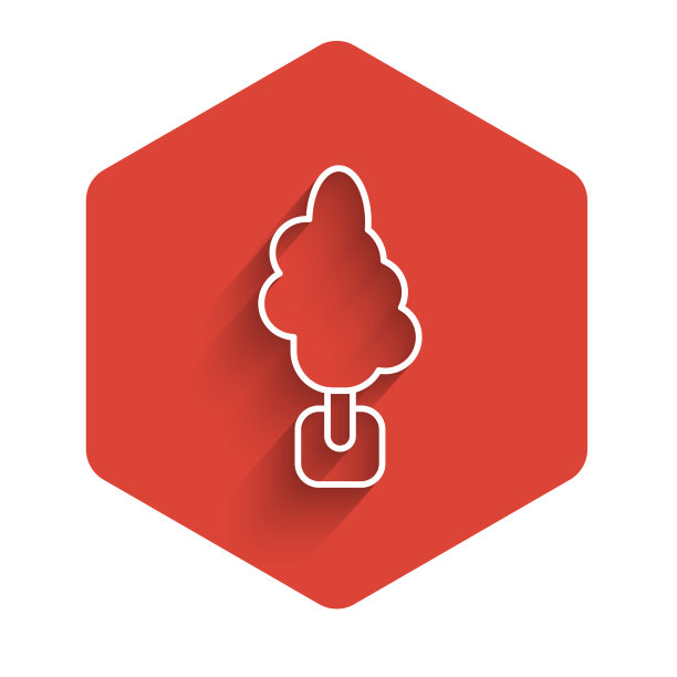 白线树图标与长阴影隔离图片下载