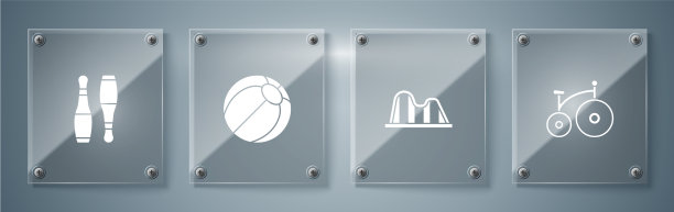 设置复古自行车，过山车，沙滩球图片下载