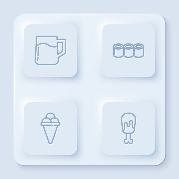 设置行木制啤酒杯寿司冰淇淋图片下载