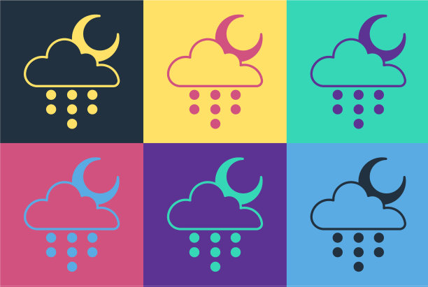 波普艺术云与雨和月图标孤立上图片下载