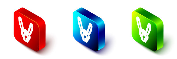 等距兔与耳朵图标隔离在白色图片下载