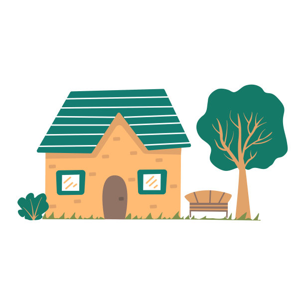 可爱的乡村小屋和一个长凳卡通片图片下载