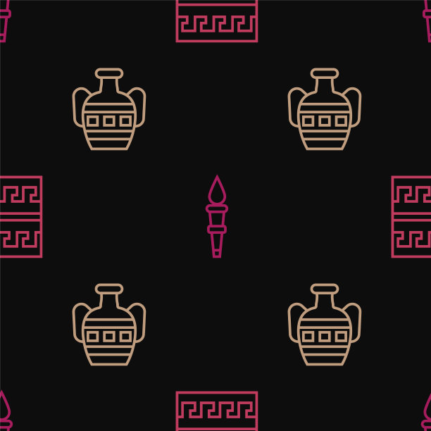 设置线条古希腊图案的双耳和火炬图片下载