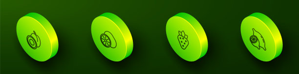 设置等距线李子，水果，猕猴桃，草莓图片下载