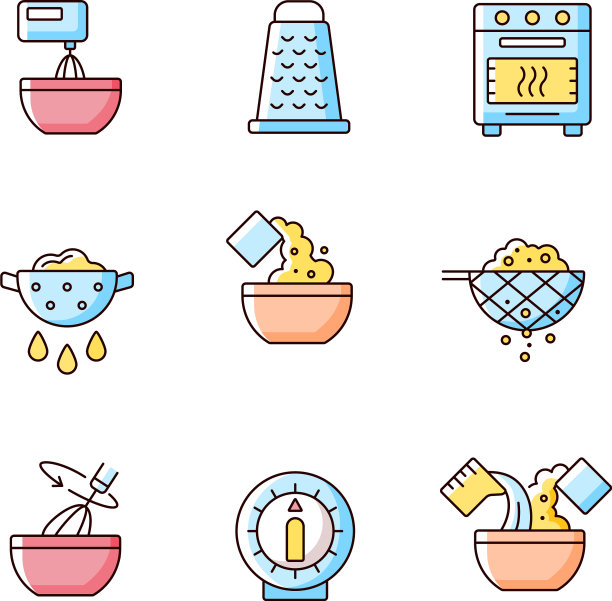 食物烹饪指南RGB颜色图标设置图片下载