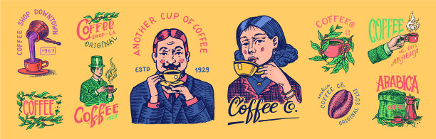 咖啡店的标志和可可豆谷物的标志图片下载