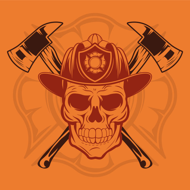 消防员头骨，头盔和斧头图片下载