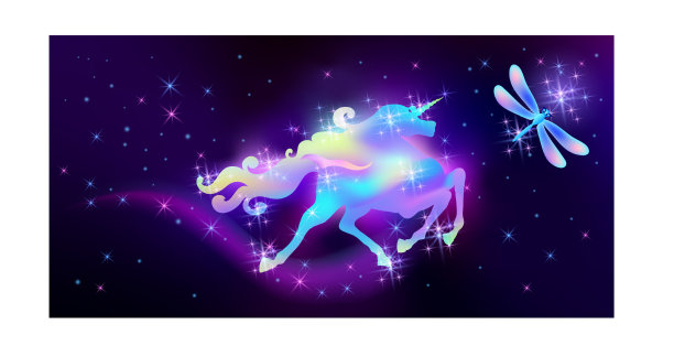 蜻蜓和飞奔的彩虹独角兽图片下载