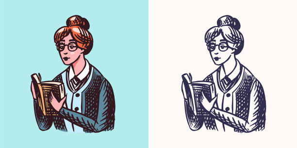 戴眼镜看书的女图书管理员图片下载