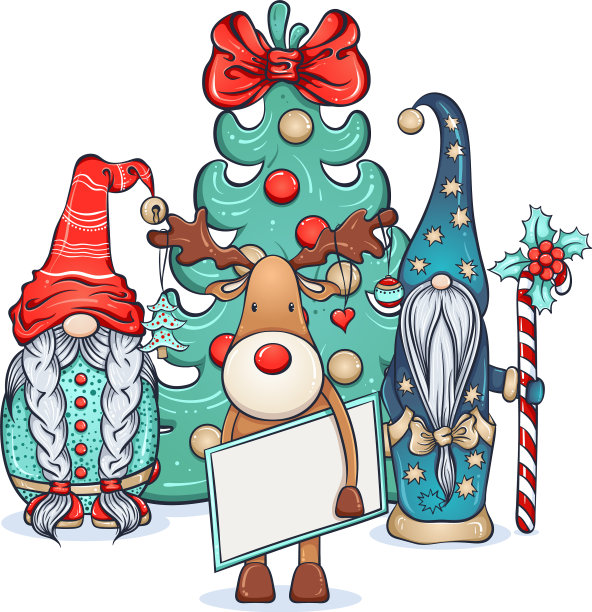 两个斯堪的纳维亚地精和鹿图片下载