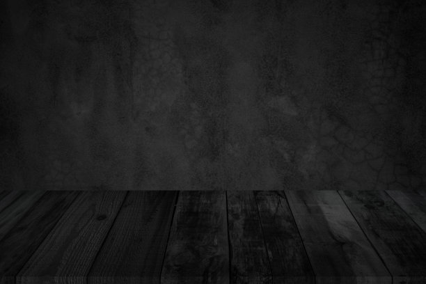 空木桌顶黑色深色混凝土墙背景，设计木质柜台白色。为你的拷贝和品牌提供展示空间的视角。可作为产品展示蒙太奇。图片下载