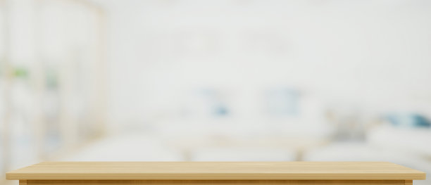 前景产品显示在木制桌面与过模糊的背景，3d渲染图片下载