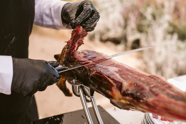 伊比利亚火腿切。传统的西班牙火腿。图片下载