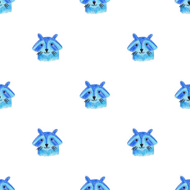 铅笔画无缝模式与浣熊图片下载