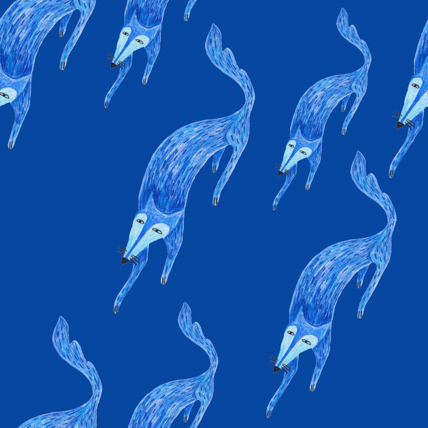 铅笔绘制无缝模式与奔跑的狼。图片下载