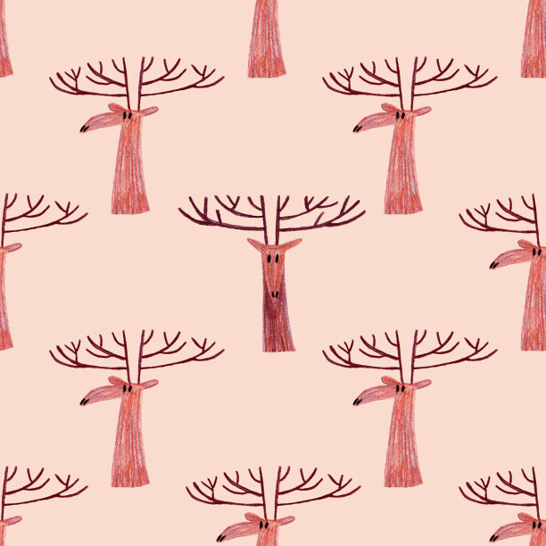 铅笔画的无缝模式与鹿的脸图片下载