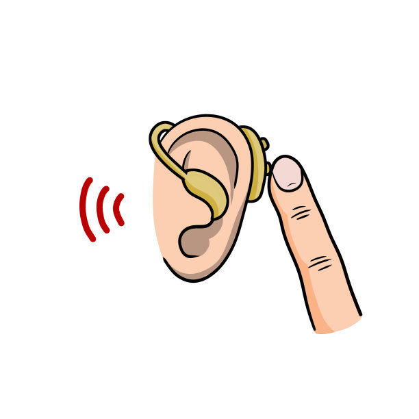 助听器。耳机，手指入耳。听力问题和残疾。声音图标。卡通插图图片下载