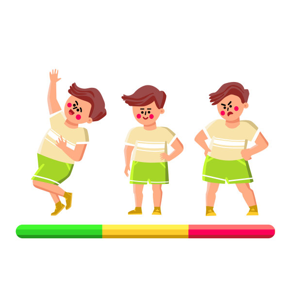 男孩心情笑，微笑和生气哭向量图片下载