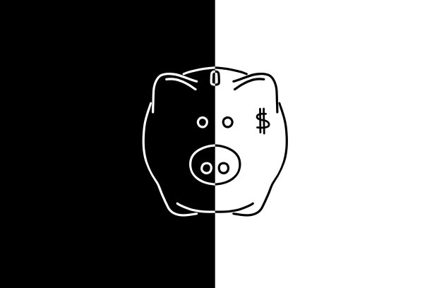 在黑色和白色的背景上绘制的小猪储蓄罐图片下载