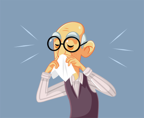 老人感觉生病擤鼻子矢量插图图片下载