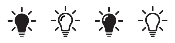 矢量图标的灯泡孤立的黑色背景。灯线图标设置。创意灯图标集合。扁平型EPS 10图片下载