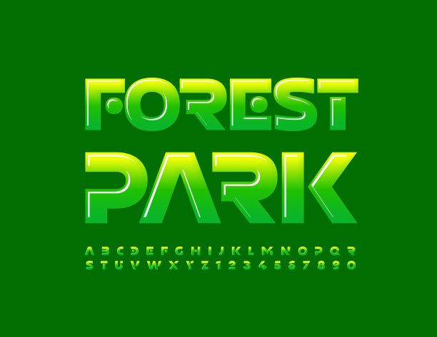 矢量绿旗森林公园。光滑的梯度字母和数字集合图片下载